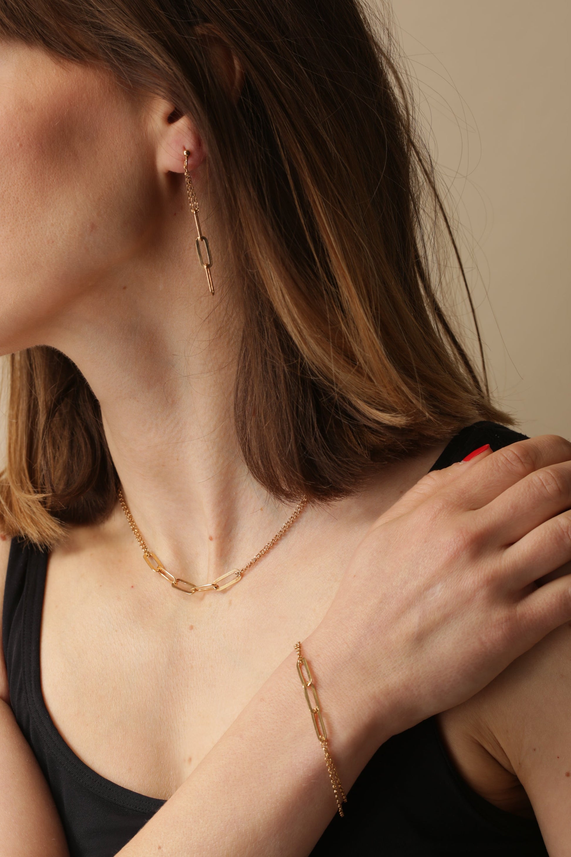 Gold Plated Sterling Silver Paperclip Necklace-3